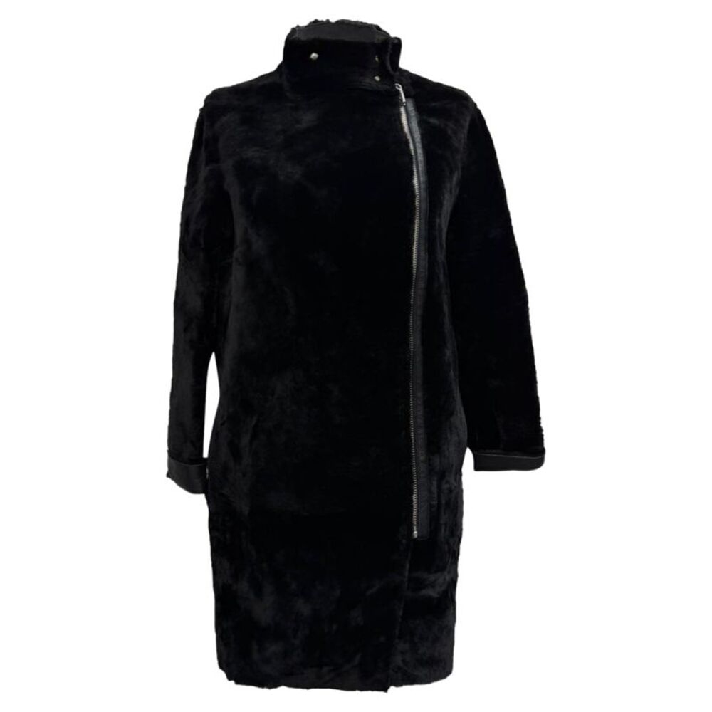 Maje Gibson Coat in Black Lamb Shearling